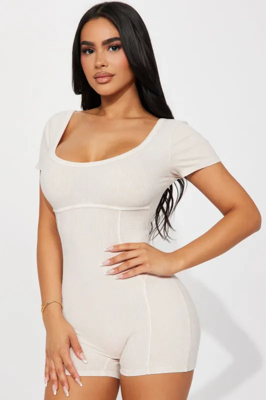 Stefania Ribbed Romper - Cream made by Fashion Nova