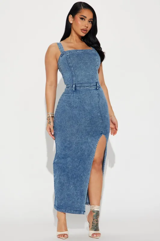 Addison Denim Maxi Dress - Light Wash sold by Fashion Nova