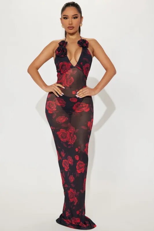 Full Bloom Mesh Maxi Dress - Black/combo sold by Fashion Nova