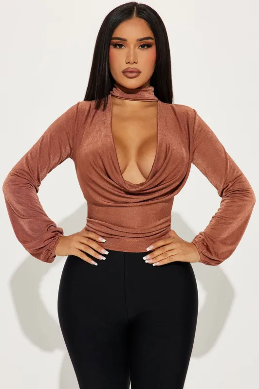 Noelle Cowl Neck Top - Mocha sold by Fashion Nova