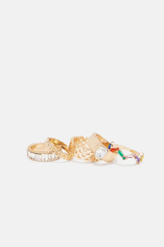 Until We Meet Again 5 Piece Ring Set - Gold/combo made by Fashion Nova