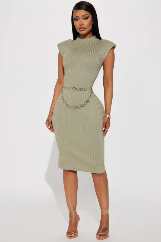 Amelia Mock Neck Midi Dress - Sage sold by Fashion Nova