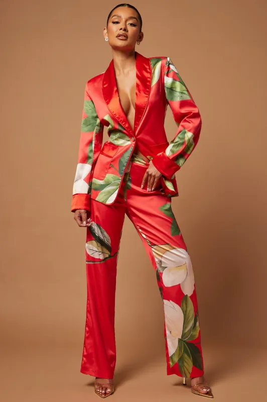 Ophelia Satin Floral Pant Set - Red/combo sold by Fashion Nova