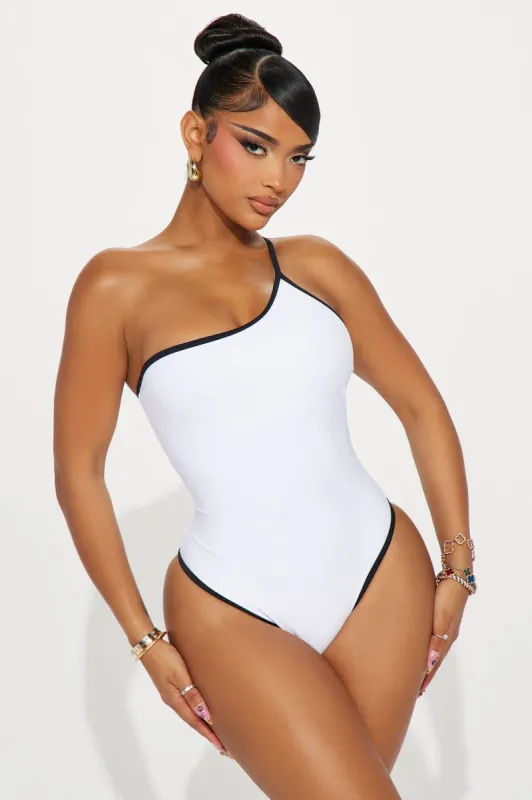 Kristin One Shoulder 1 Piece Swimsuit - White/Black sold by Fashion Nova