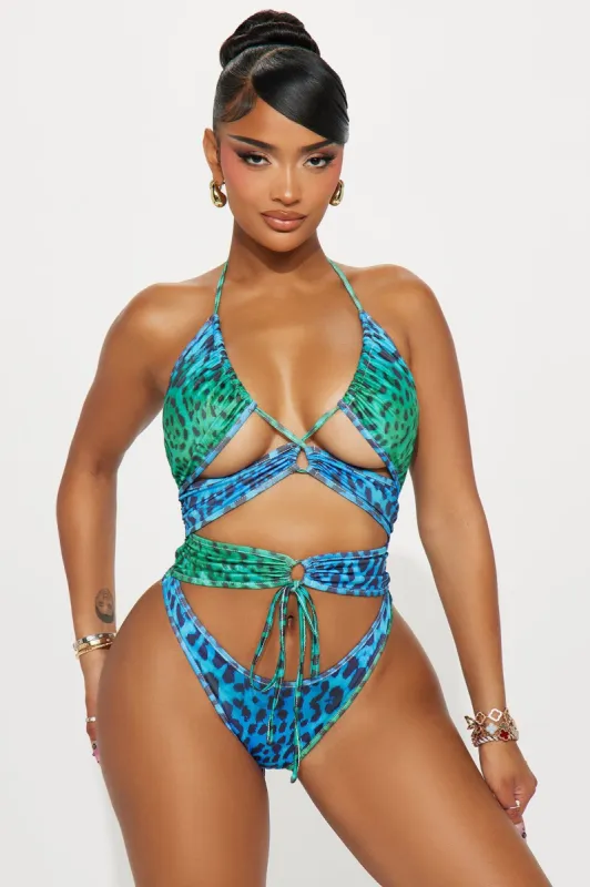 Zahra Lace Up Cutout 1 Piece Swimsuit - Blue/combo sold by Fashion Nova