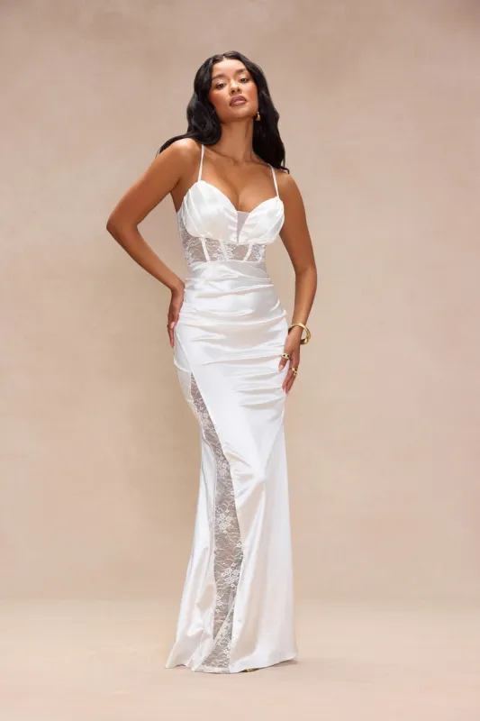 Lucinda Lace Satin Gown - Off White sold by Fashion Nova