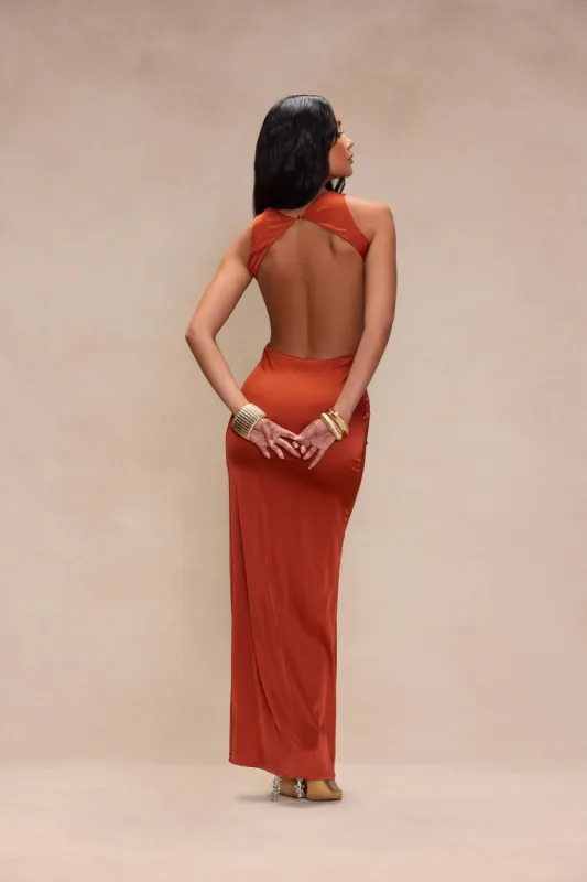 Charlie Satin Maxi Dress - Rust sold by Fashion Nova