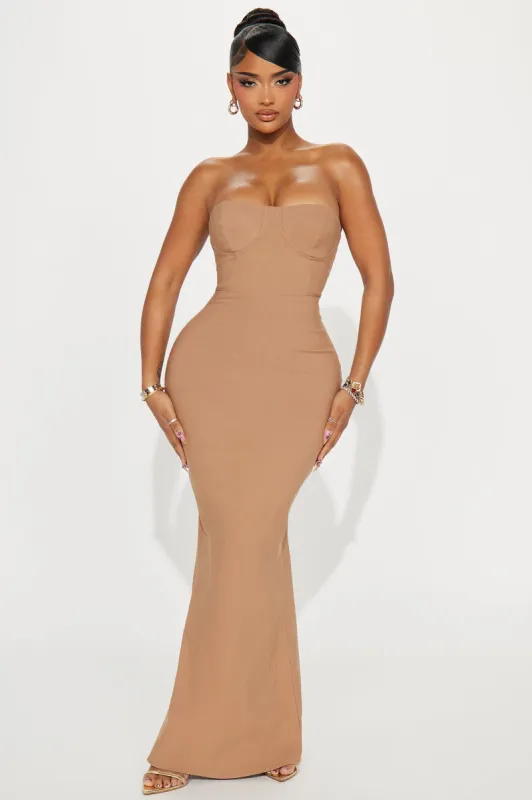 Sabrina Strapless Maxi Dress - Mocha sold by Fashion Nova