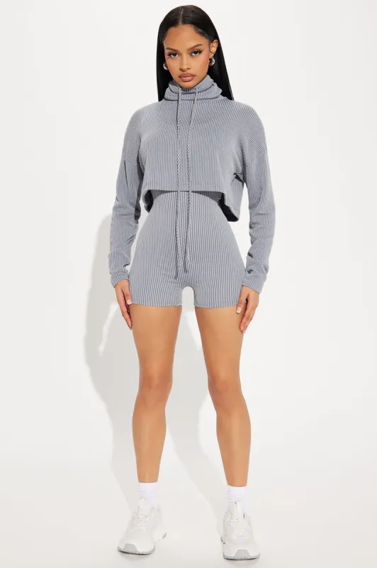 Thinking It Over Romper Set - Grey sold by Fashion Nova