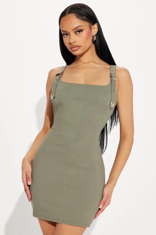 Buckle In Micro Mini Dress - Olive sold by Fashion Nova