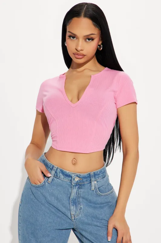 Valentina Plunge Crop Top - Bubblegum Pink sold by Fashion Nova