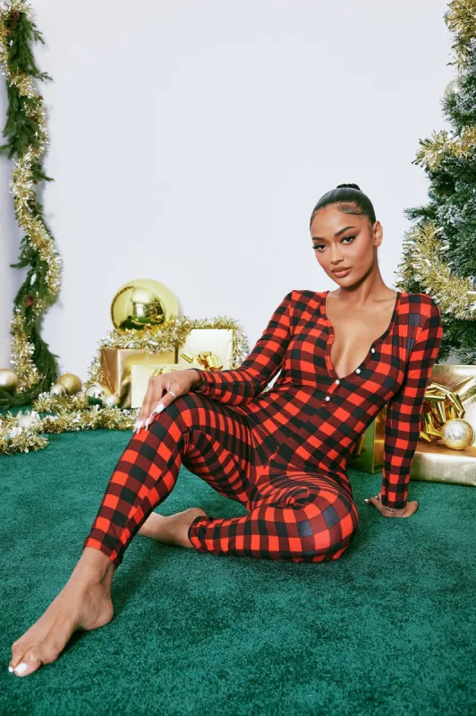 Santa Baby PJ Jumpsuit Onesie - Red/Black sold by Fashion Nova