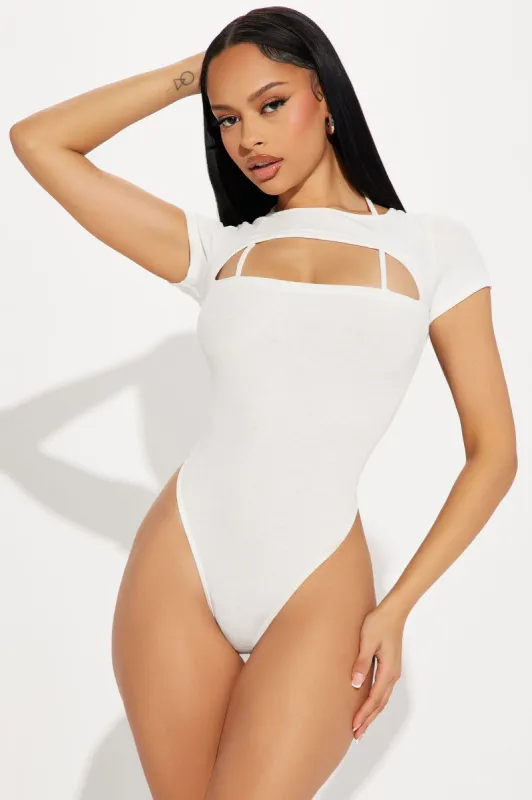 Just Another Day Short Sleeve Bodysuit - White sold by Fashion Nova