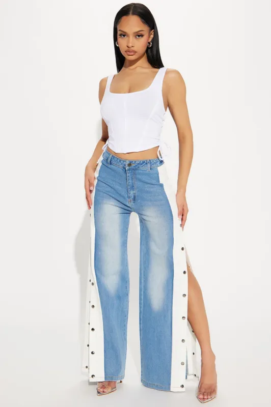 Power Tripping Stretch Wide Leg Jeans - Medium Wash sold by Fashion Nova