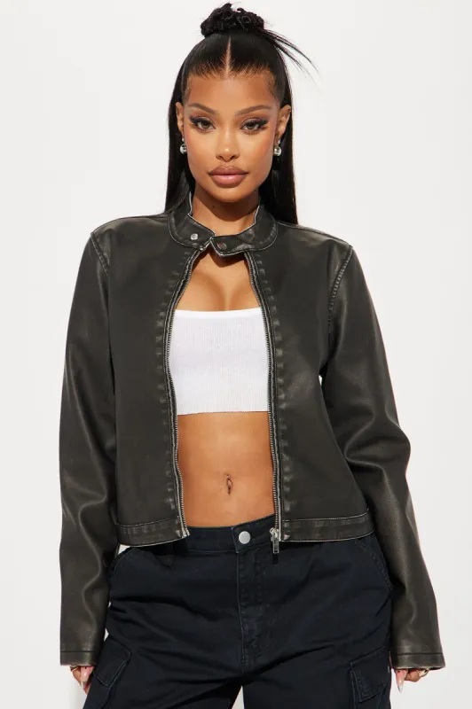 Push Back Washed PU Moto Jacket - Black sold by Fashion Nova