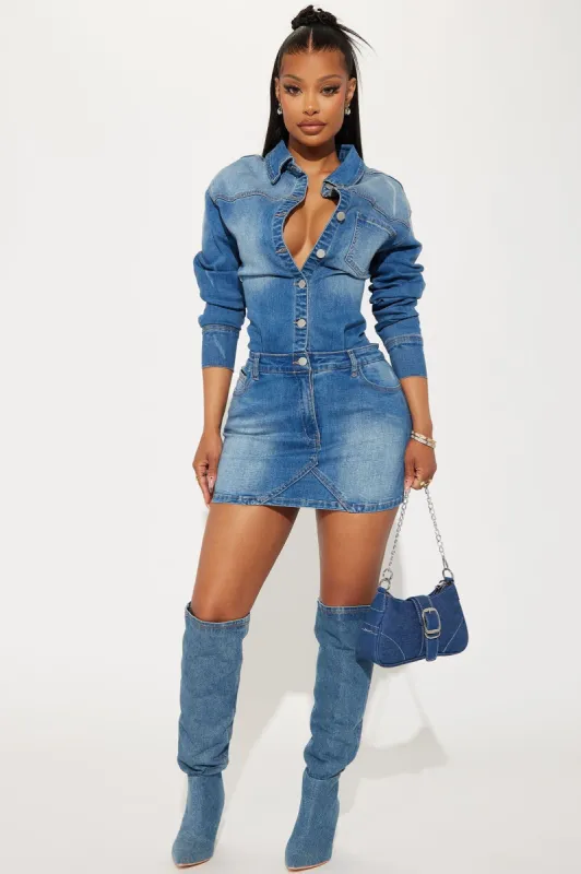 Belleville Denim Mini Dress - Denim sold by Fashion Nova