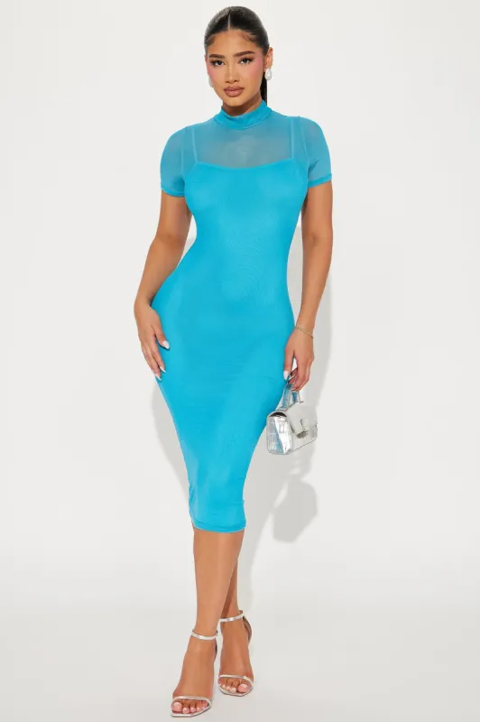 Feelin' Myself Mesh Midi Dress - Turquoise sold by Fashion Nova