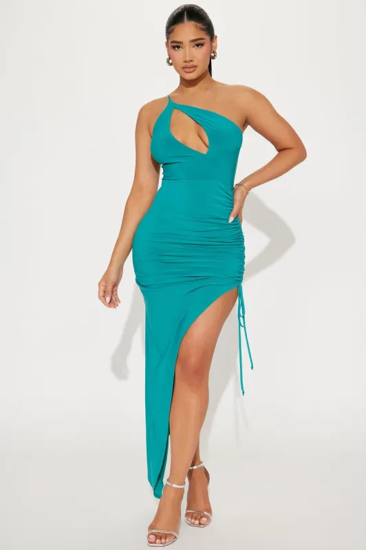 Polly Ruched Maxi Dress - Jade sold by Fashion Nova