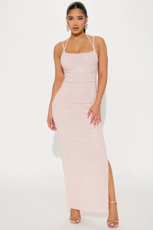 Vanessa Rhinestone Mesh Dress - Blush sold by Fashion Nova
