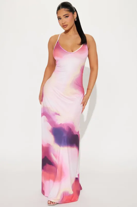 Margo Tie Dye Maxi Dress - Fuchsia/combo sold by Fashion Nova