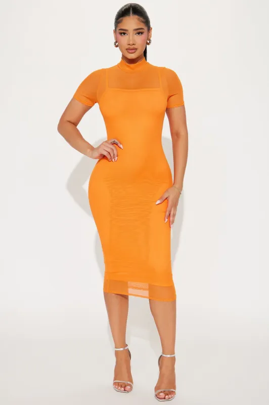 Feelin' Myself Mesh Midi Dress - Orange sold by Fashion Nova