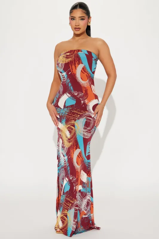 What Masterpiece Is Maxi Dress - Burgundy/combo sold by Fashion Nova