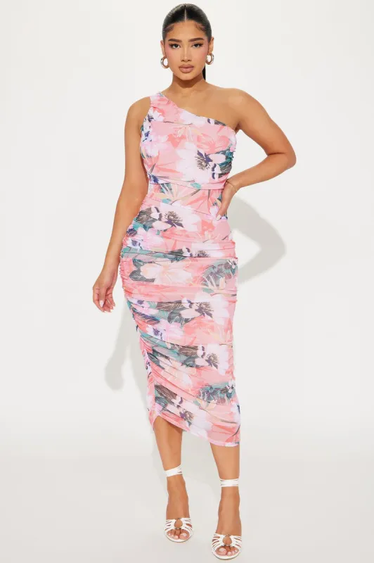 Islands Mesh Maxi Dress - Neon Pink/combo sold by Fashion Nova