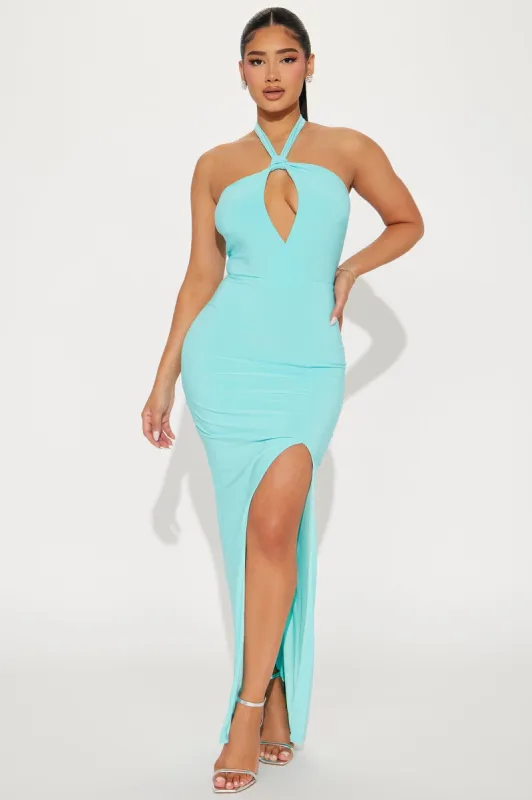 Bonbon Halter Maxi Dress - Teal sold by Fashion Nova