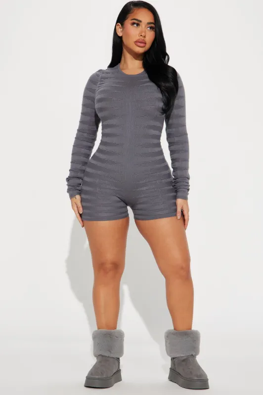 Skip The Line Sweater Romper - Grey sold by Fashion Nova