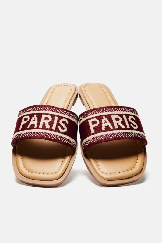 Love A Little Paris Flat Sandals - Wine sold by Fashion Nova