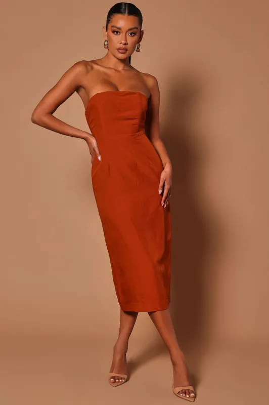 Aggy Midi Dress - Rust sold by Fashion Nova