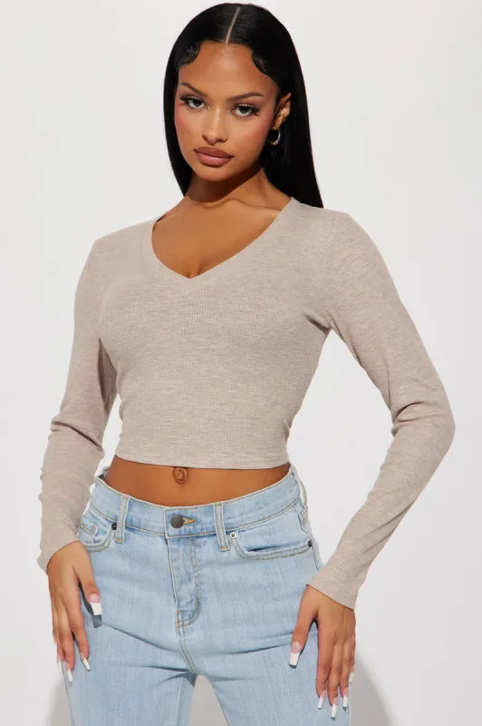 Chill Days Long Sleeve Crop Top - Heather Taupe sold by Fashion Nova