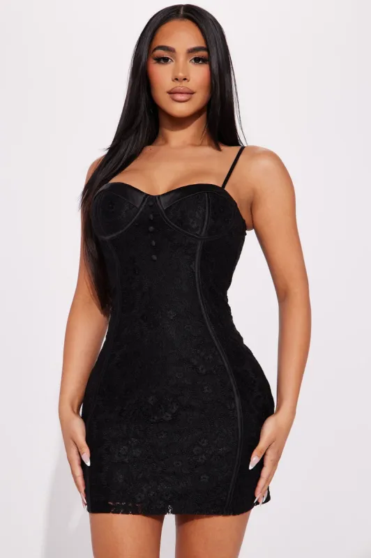 Charlotte Lace Mini Dress - Black sold by Fashion Nova