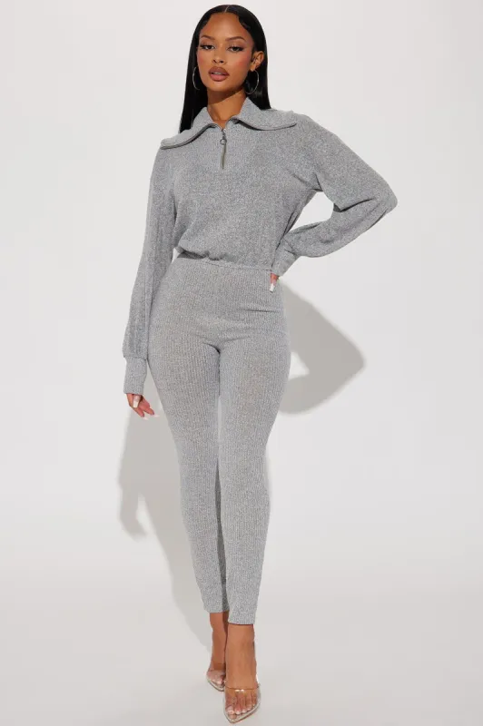 Step Up Your Game Sweater Jumpsuit - Heather Grey sold by Fashion Nova