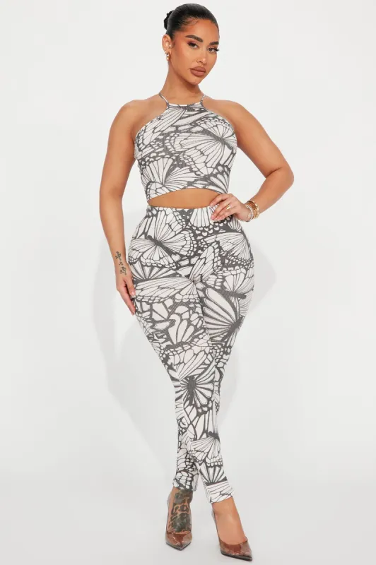 Zaya Butterfly Legging Set - White/combo sold by Fashion Nova