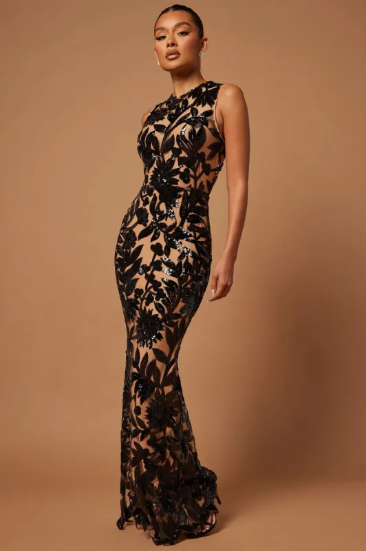 Cindy Sequin Gown - Black sold by Fashion Nova