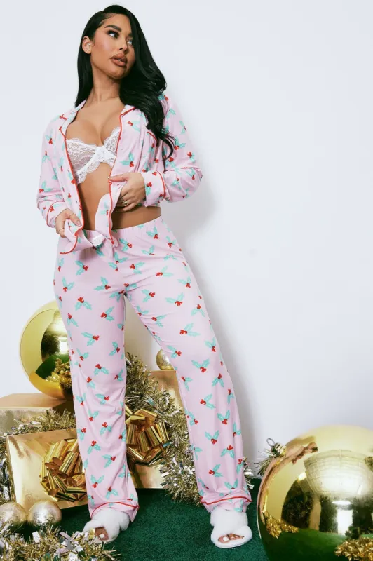 Holly Jolly PJ Pant Set - Pink/combo sold by Fashion Nova