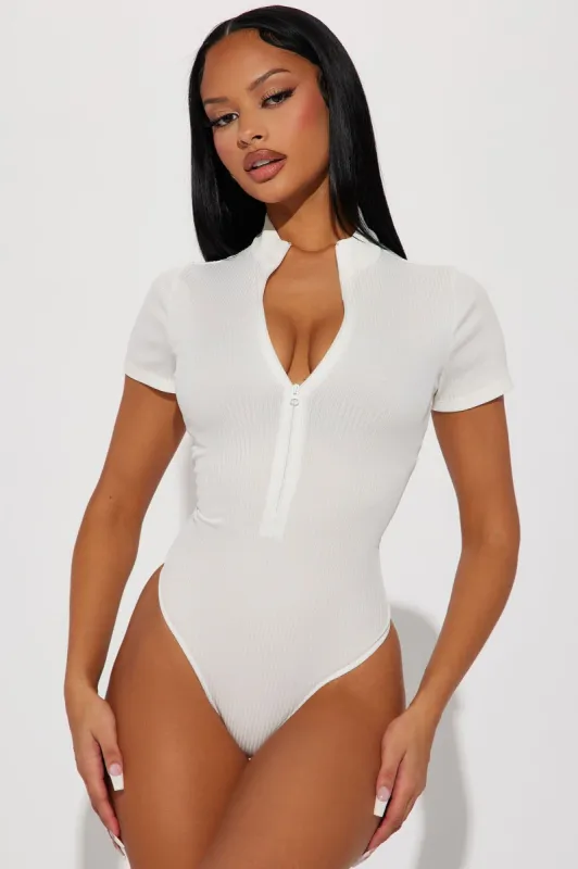 Marley Half Zip Bodysuit - White sold by Fashion Nova