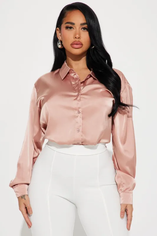 Trust The Wait Satin Shirt  - Sand sold by Fashion Nova