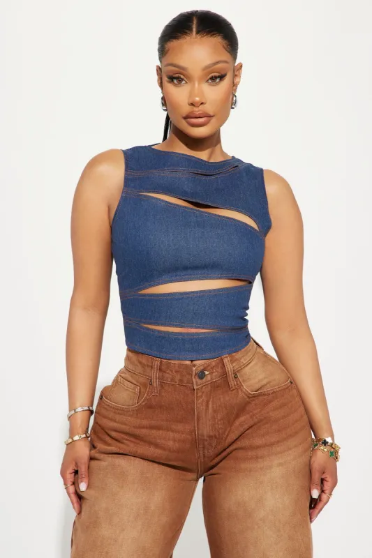 Better Than Your Next Denim Top - Dark Wash sold by Fashion Nova