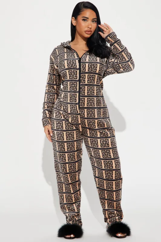 Finer Things Plush Hoodie PJ Onesie - Black/combo sold by Fashion Nova