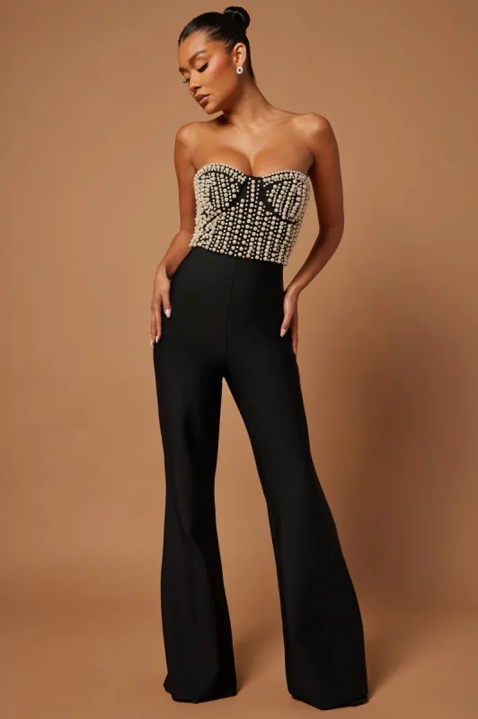 Eloise Pearl Bandage Jumpsuit - Black sold by Fashion Nova