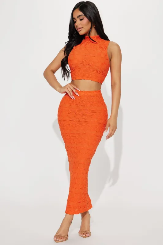 Averie Honeycomb Skirt Set - Orange sold by Fashion Nova