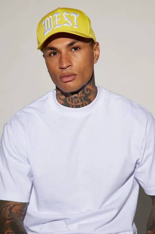 West Side Twill Trucker Hat - Yellow sold by Fashion Nova