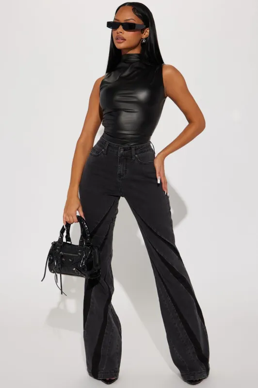 Needing Space Stretch Wide Flare Jeans - Black Wash sold by Fashion Nova