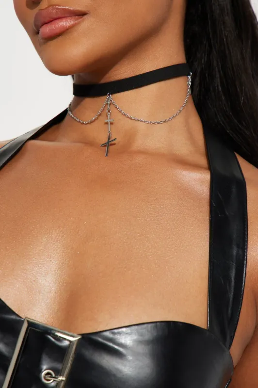 Best Cross Choker Necklace - Black sold by Fashion Nova