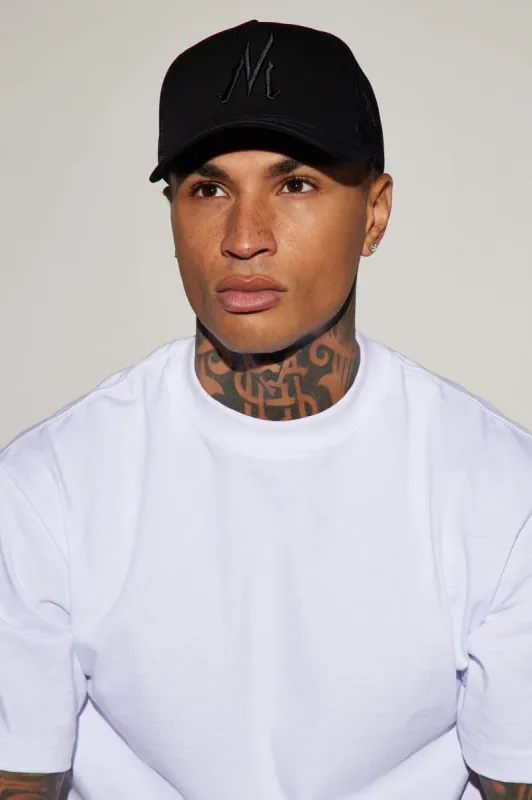 Novamen Twill Trucker Hat - Black/Black sold by Fashion Nova