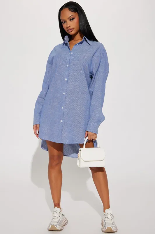 Lillian Button Down Mini Dress - Denim sold by Fashion Nova