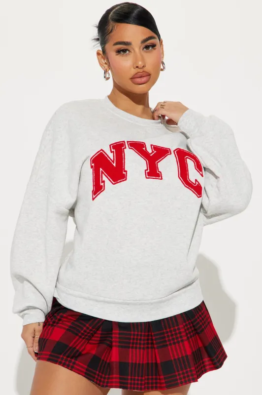 NYC Collegiate Crew Neck Sweatshirt - Heather Grey sold by Fashion Nova