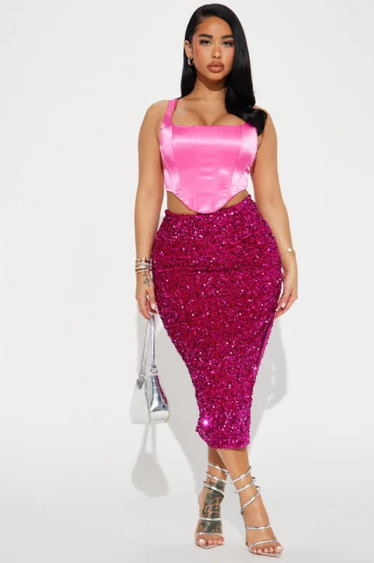 Love You Better Sequin Midi Skirt - Fuchsia sold by Fashion Nova